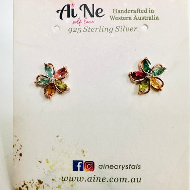 925 Sterling Silver Rose Gold Plated Tourmaline Crystal Earring | Balance Protection Grounding - Ai NeDefault Category