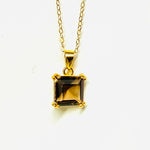 925 Sterling Silver Smoky Quartz Gold Plated Faceted Square Crystal Necklace - Ai NeJewellery
