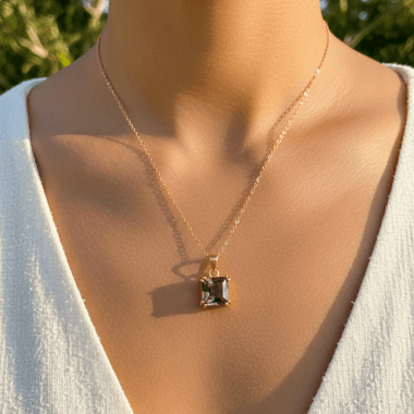 925 Sterling Silver Smoky Quartz Gold Plated Faceted Square Crystal Necklace - Ai NeJewellery