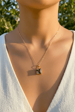 925 Sterling Silver Smoky Quartz Gold Plated Faceted Square Crystal Necklace - Ai NeJewellery