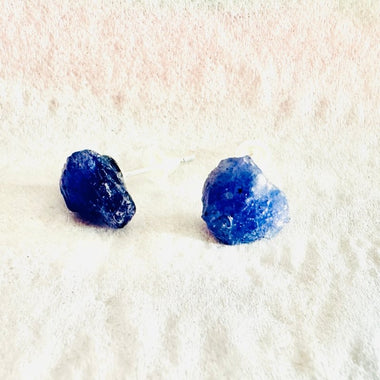 925 Sterling Silver Stud Earrings Crystals Gemstone Raw Tanzanite - Ai NeDefault Category