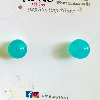 925 Sterling Silver Stud Earrings Crystals Gemstone Round Amazonite - Ai NeDefault Category