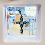 925 Sterling Silver Cross Sapphire Crystal Pendant