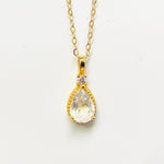 925 Sterling Silver Moonstone Gold Plated Faceted Drop Crystal Pendant and Necklace