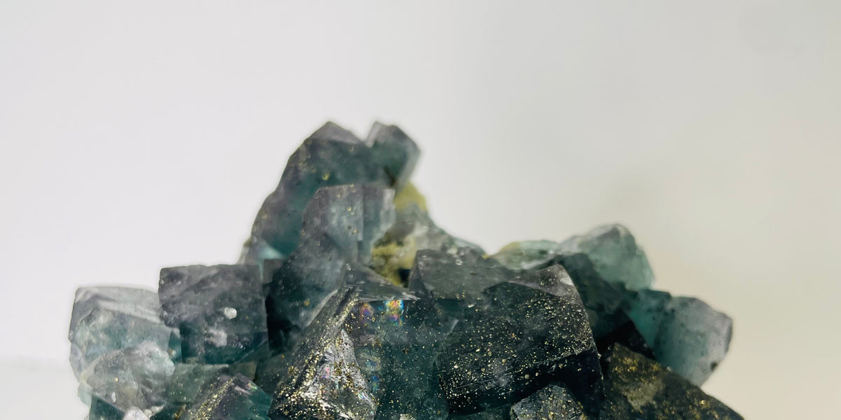 Fluorite changing colour Crystal Cluster cube with Pyrite Specimen 327 ...