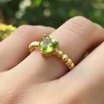 925 Sterling Silver Gold Plated Peridot Ring Crystal Gemstone