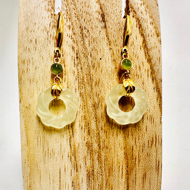 925 Sterling Silver Gold Plated Jade Crystal Earring  | Harmony Prosperity Protection
