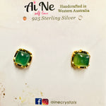 925 Sterling Silver Gold Plated Jade Crystal Earring  | Harmony Prosperity Protection