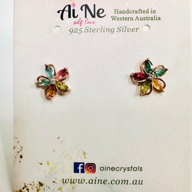 925 Sterling Silver Rose Gold Plated Tourmaline Crystal Earring  |   Balance Protection Grounding