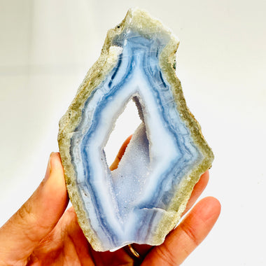 Blue Lace Agate Crystal Geode Point 235 grams