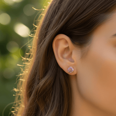 Amethyst Crystal Gold Plated 925 Silver Earring Studs | Healing and Well Being - Ai NeDefault Category