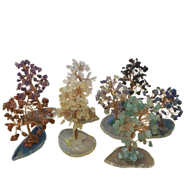 Assorted Mini Crystal Chip Trees With Agate Base - Ai Ne agate