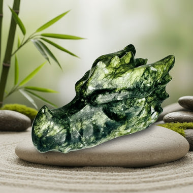 Authentic Green Jade Dragon Head 12 cm | Embrace Ancient Wisdom and Protective Energies - Ai NeDefault Category