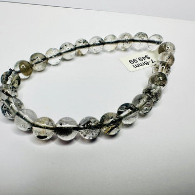 Black Herkimer Diamond Gemstone Crystals Elastic Bracelet 7 - 8 mm - Ai NeJewellery
