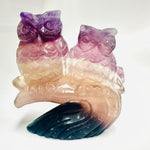 Fluorite Crystal Handcarved Owl Pair | Clarity Focus Spiritual Growth - Ai Ne