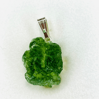 Genuine Moldavite Pendant from Czech Republic 1.6 grams total weight including silver - Ai NeGifts & Crystals