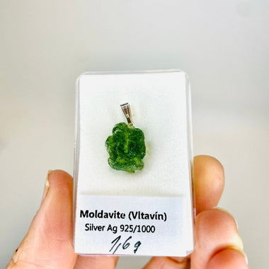 Genuine Moldavite Pendant from Czech Republic 1.6 grams total weight including silver - Ai NeGifts & Crystals