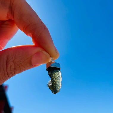 Genuine Moldavite Pendant from Czech Republic 2.6 grams total weight including silver - Ai NeGifts & Crystals