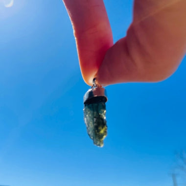 Genuine Moldavite Pendant from Czech Republic 2.6 grams total weight including silver - Ai NeGifts & Crystals