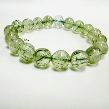 Green Rutilated Quartz Crystal Bracelet Round 11 mm - Ai NeJewellery