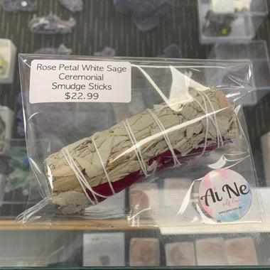 Handmade Ceremonial White Sage And Rose Petal Sticks - 10cm - Ai NeDefault Category