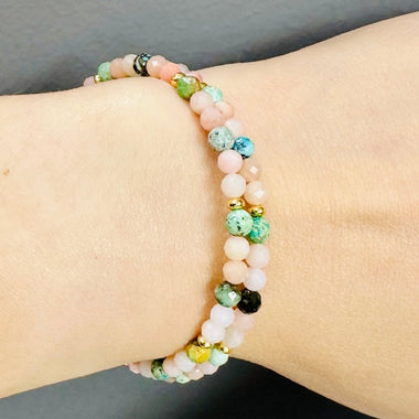 Natural Turquoise and Peruvian Pink Opal Wrap bracelets - Ai NeJewellery