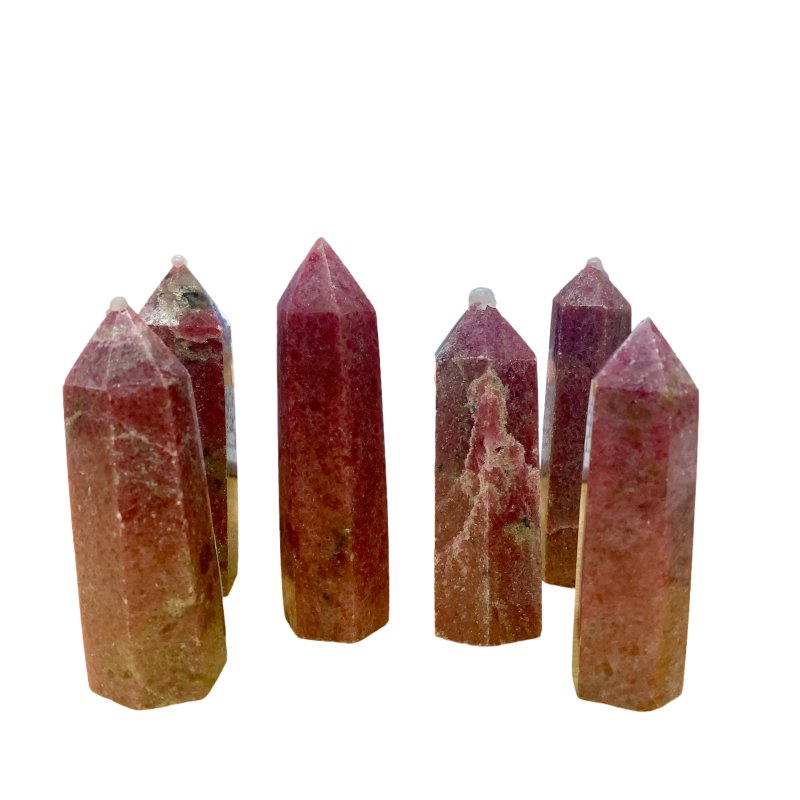 Pink Rhodonite Crystal Points/Tower 10cm - Ai Ne Chakra