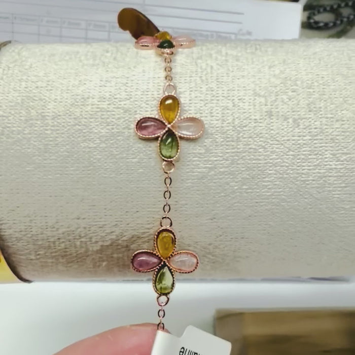 925 Silver 18kt Rose Gold Plated Candy Tourmaline Flower Bracelet
