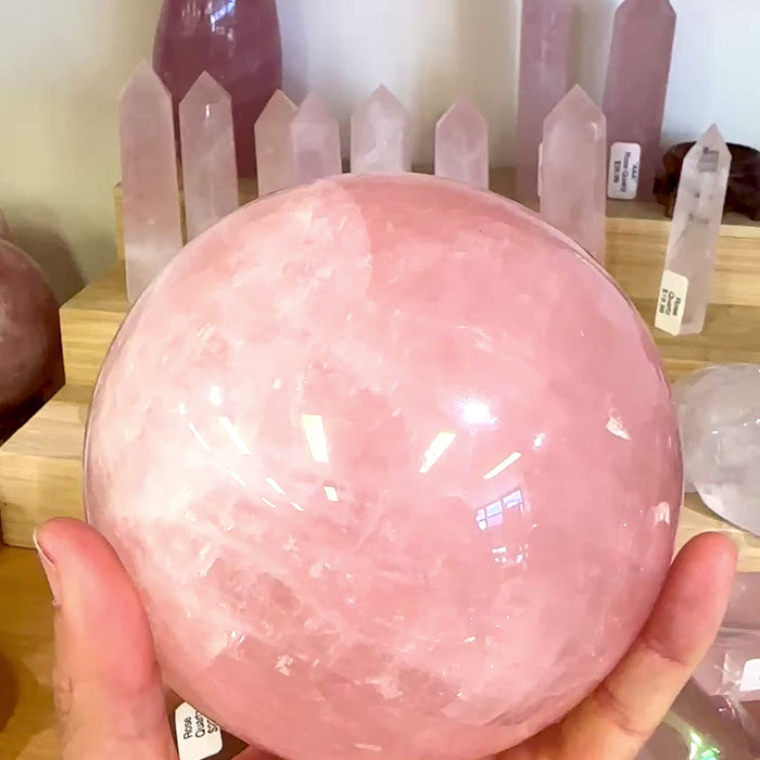 Rose Quartz Crystal Sphere  - Radiant Pink Energy Stone for Healing & Harmony 12cm