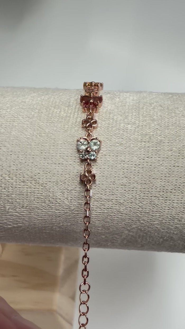925 Silver 18kt Rose Gold Plated Candy Tourmaline Butterfly Bracelet