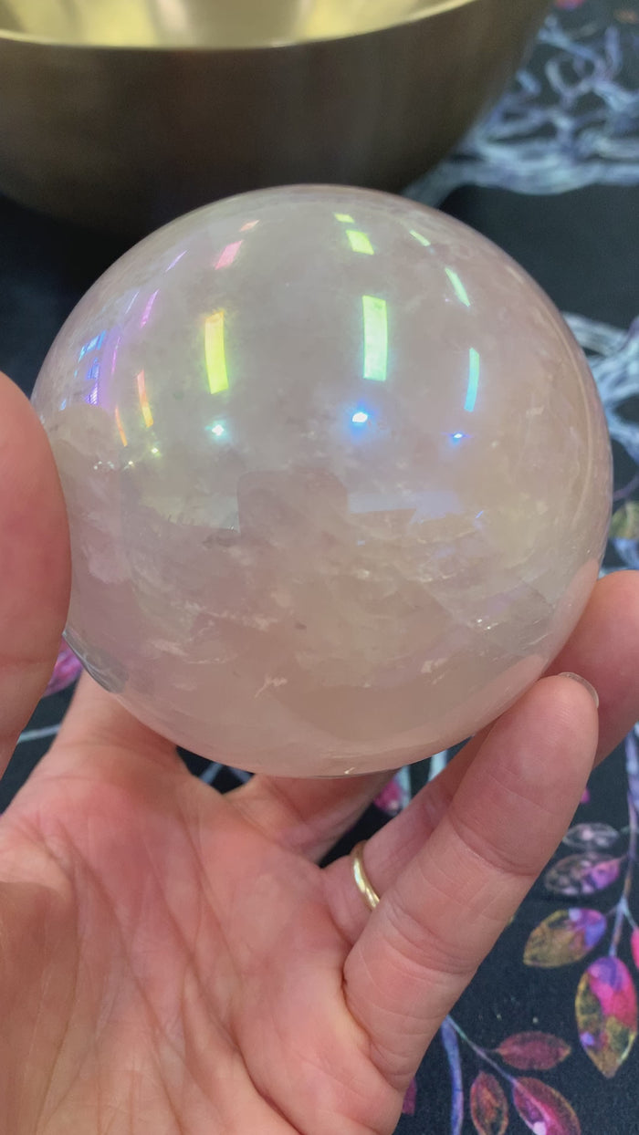 Rose Aura Quartz Crystal Sphere - Radiant Pink Energy Stone for Healing & Harmony