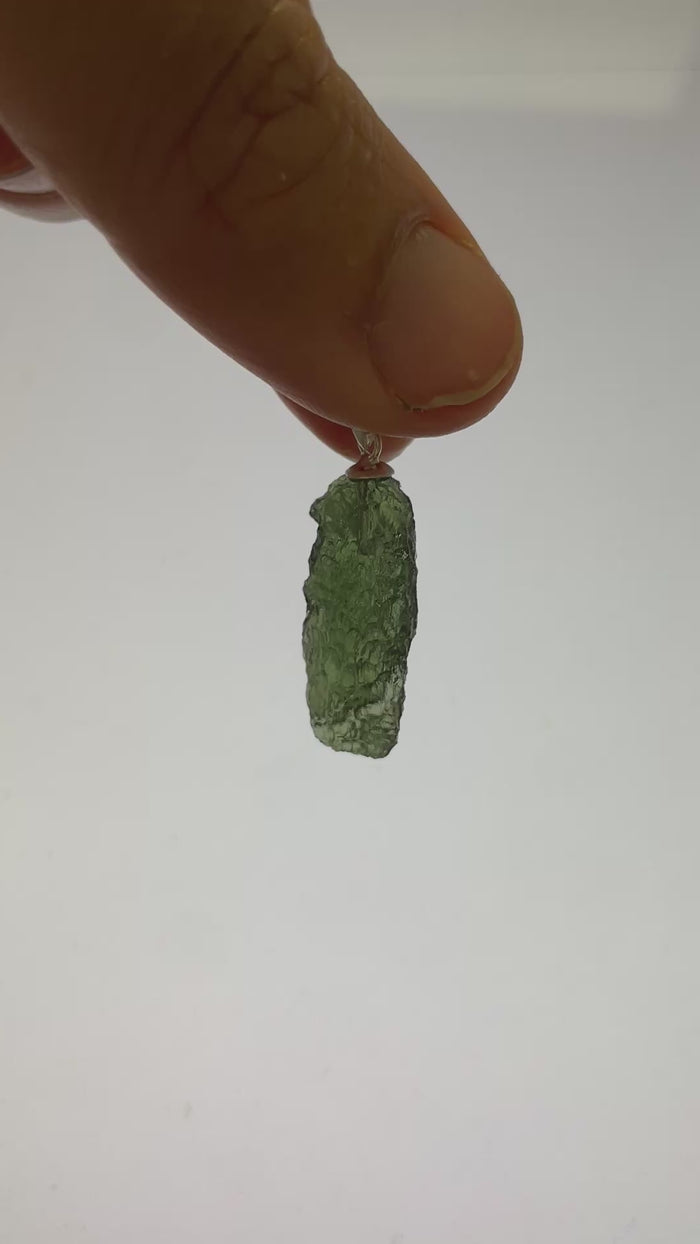 Genuine Moldavite Pendant from Czech Republic 2.5 grams total weight including silver