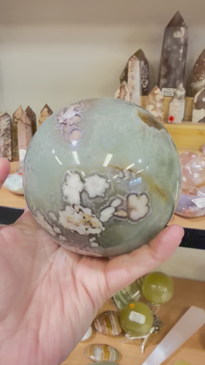 Elegant! Green Flower Agate Sphere 1241 grams | 9.5cm
