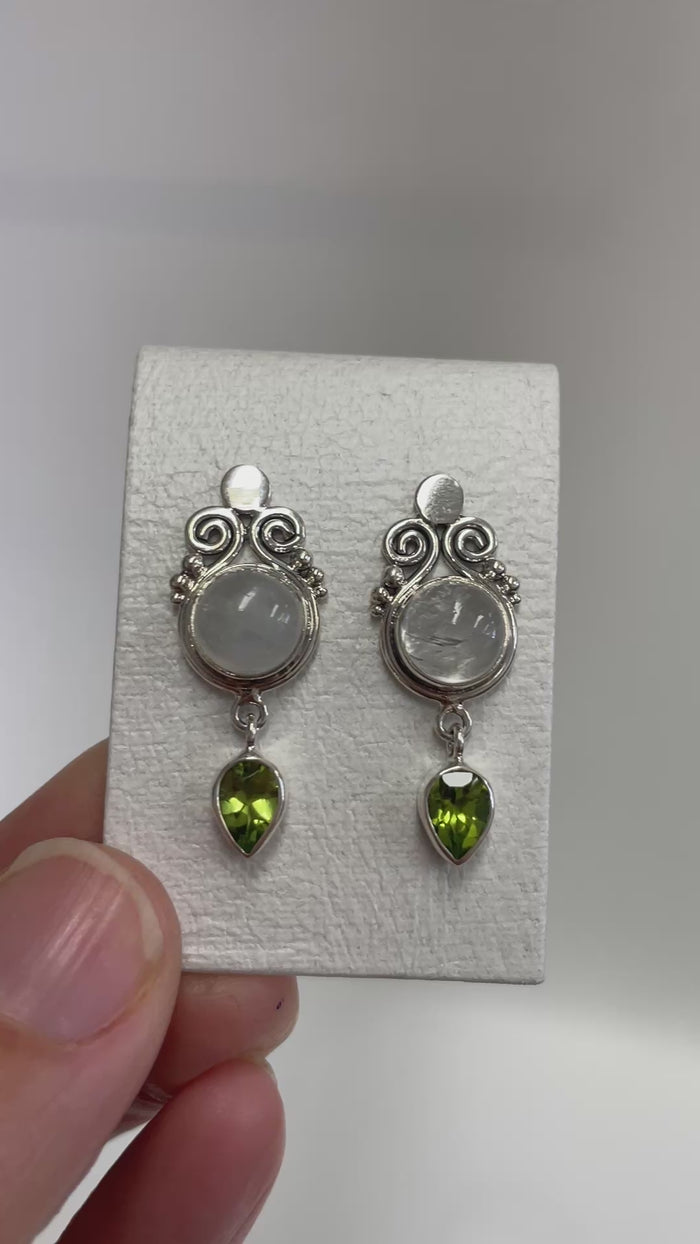 Peridot & Moonstone Crystal Earrings
