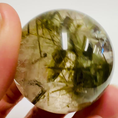 Green Tourmaline Titanium Rutile Crystal Sphere  |82 grams