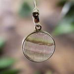 Rainbow Fluorite Crystal Pendant Round Sterling Silver - Ai Ne