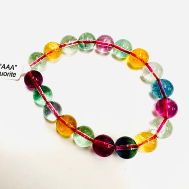 Rainbow Fluorite Crystal Round Bead Bracelet 10mm - Ai Ne