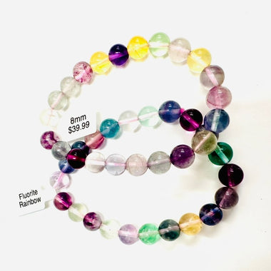 Rainbow Fluorite Crystal Round Bead Bracelet 8mm - Ai Ne