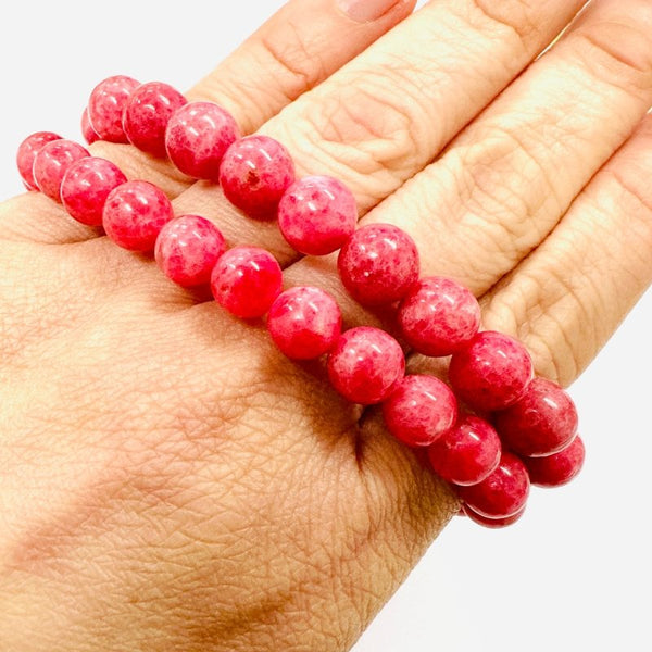 RARE - Genuine Red Rhodonite Precious Stone Crystal Bracelet 8 - 9mm ...