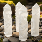 Selenite Crystal Dragon Carving Round Tower - 10cm - Ai NeDefault Category