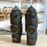 Shungite Crystal Dragon Large Wings Carving Round Tower - 10cm - Ai Ne