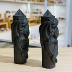 Shungite Crystal Dragon Large Wings Carving Round Tower - 10cm - Ai Ne