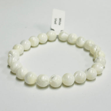 White Shell Elastic Bracelet 9mm - Ai NeJewellery
