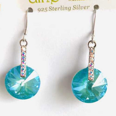 925 Sterling silver Swarovski Earrings Drop Diamonte Round Laguna Delite - Ai NeDefault Category