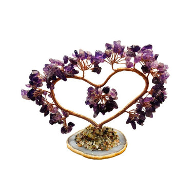 Amethyst Crystal Tree Love Heart shape with Agate Base - Ai Ne