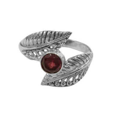 Double Leaf Silver Ring with Garnet | Energy, Vitality and Love - Ai NeDefault Category