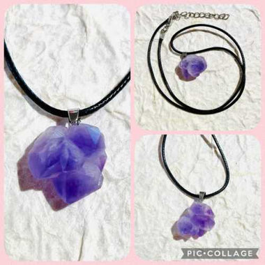 Amethyst Crystal Points Pendant Necklace Black cord with extension Chain - Ai NeDefault Category