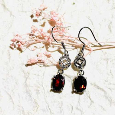 925 Sterling Silver Earrings Crystals Gemstone Red Garnet - Ai NeDefault Category