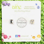 925 Sterling Silver Swarovski Crystal Stud Earrings Square 4mm - Ai NeDefault Category