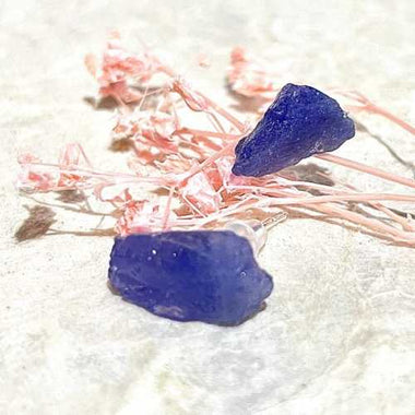 925 Sterling Silver Stud Earrings Crystals Gemstone Raw Tanzanite - Ai NeDefault Category